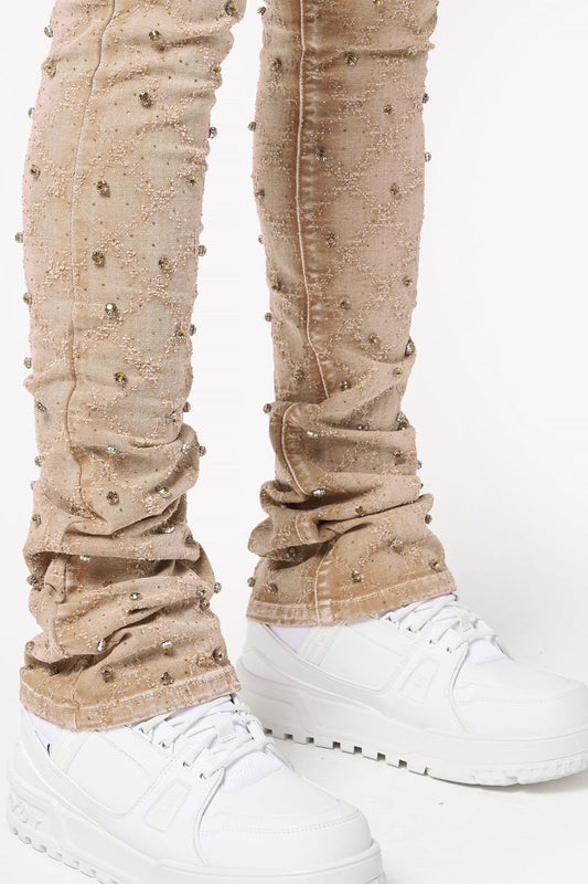 Guapi Vintage Khaki Embellished Denim Jeans