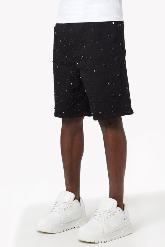 Guapi All Black Embellished Denim Shorts