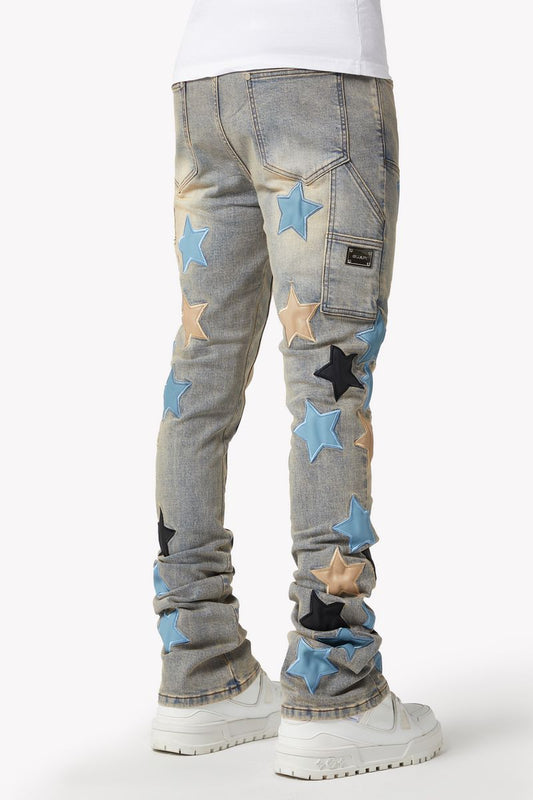 Guapi Powder Blue Vintage Stars Denim Jeans