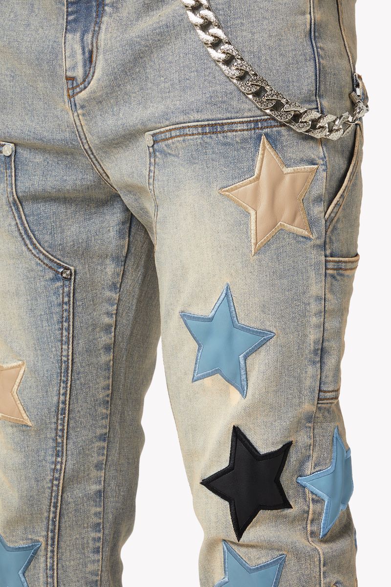 Guapi Powder Blue Vintage Stars Denim Jeans