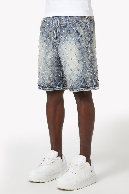 Guapi Aqua Blue Embellished Denim Shorts