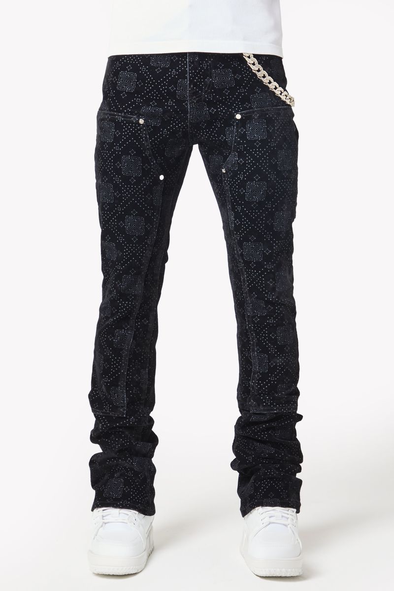 Guapi All Black Monogram Velour Denim Jeans