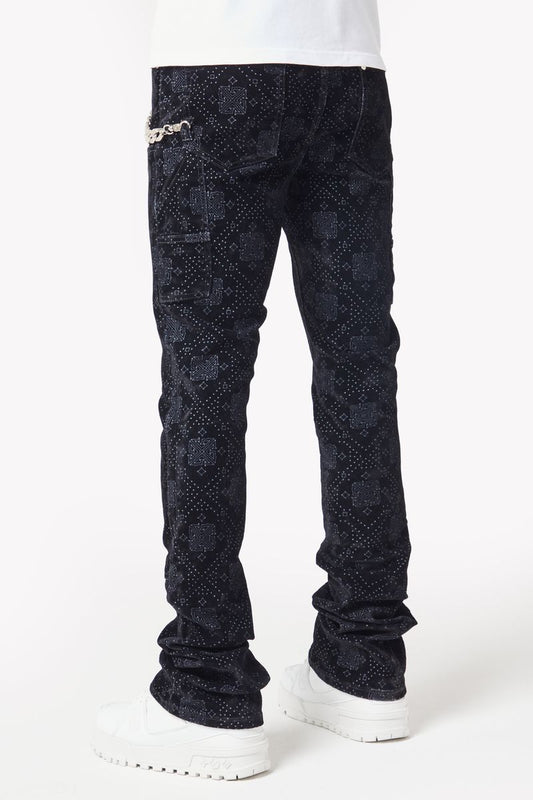 Guapi All Black Monogram Velour Denim Jeans