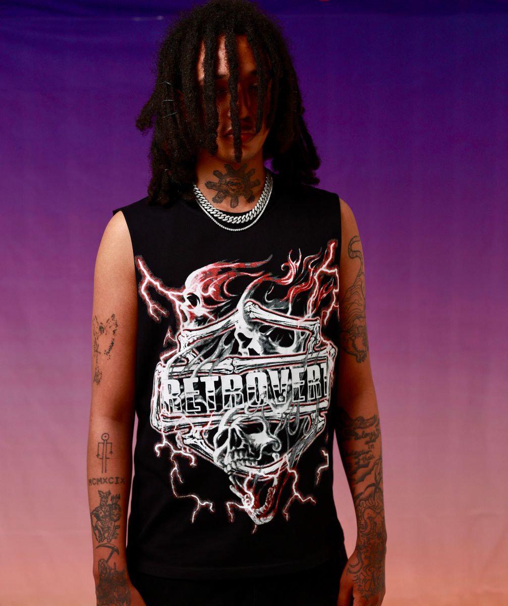 RetroVert FLAMING SKULL CUT-OFF SHIRT