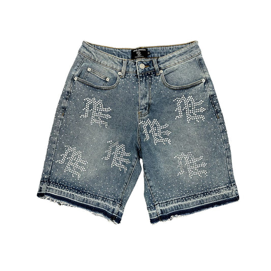 Mixed Emotion 'ME' Rhinestone Blue Denim Shorts