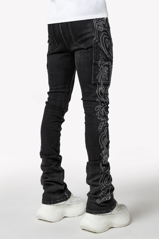Guapi Vintage Black Paisley Denim Jeans