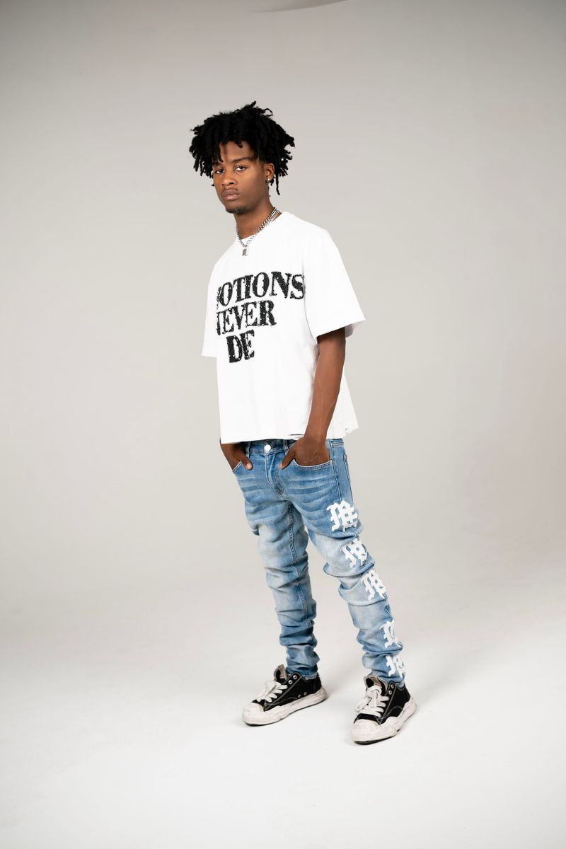 Mixed Emotion Monogram Denim Blue Wash Jeans