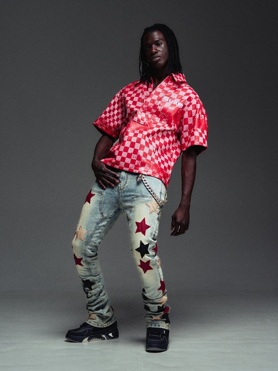 Guapi Wine Red Vintage Stars Denim Jeans