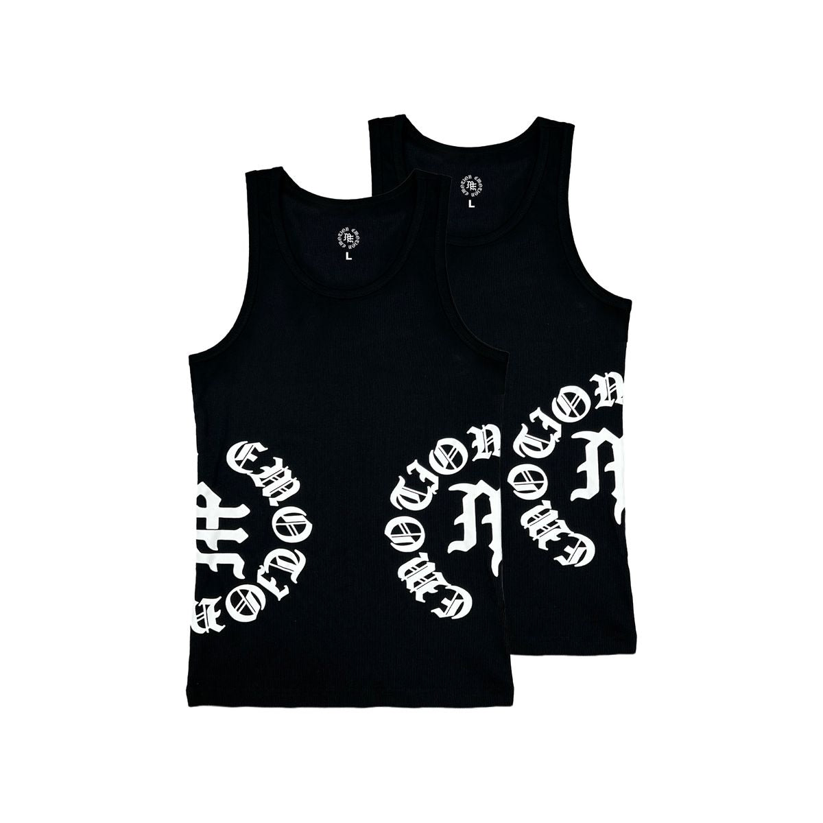 Mixed Emotion 2 Pack Black “Script” Tank Tops
