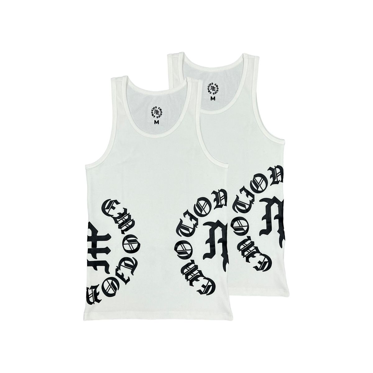 Mixed Emotion 2 Pack White “Script” Tank Tops