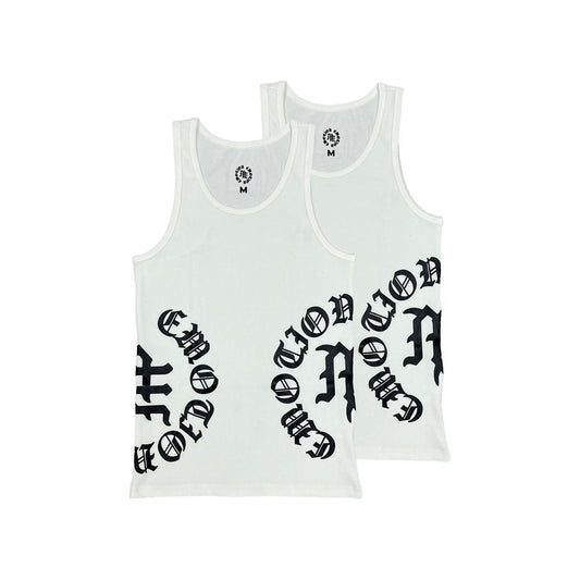 Mixed Emotion 2 Pack White “Script” Tank Tops