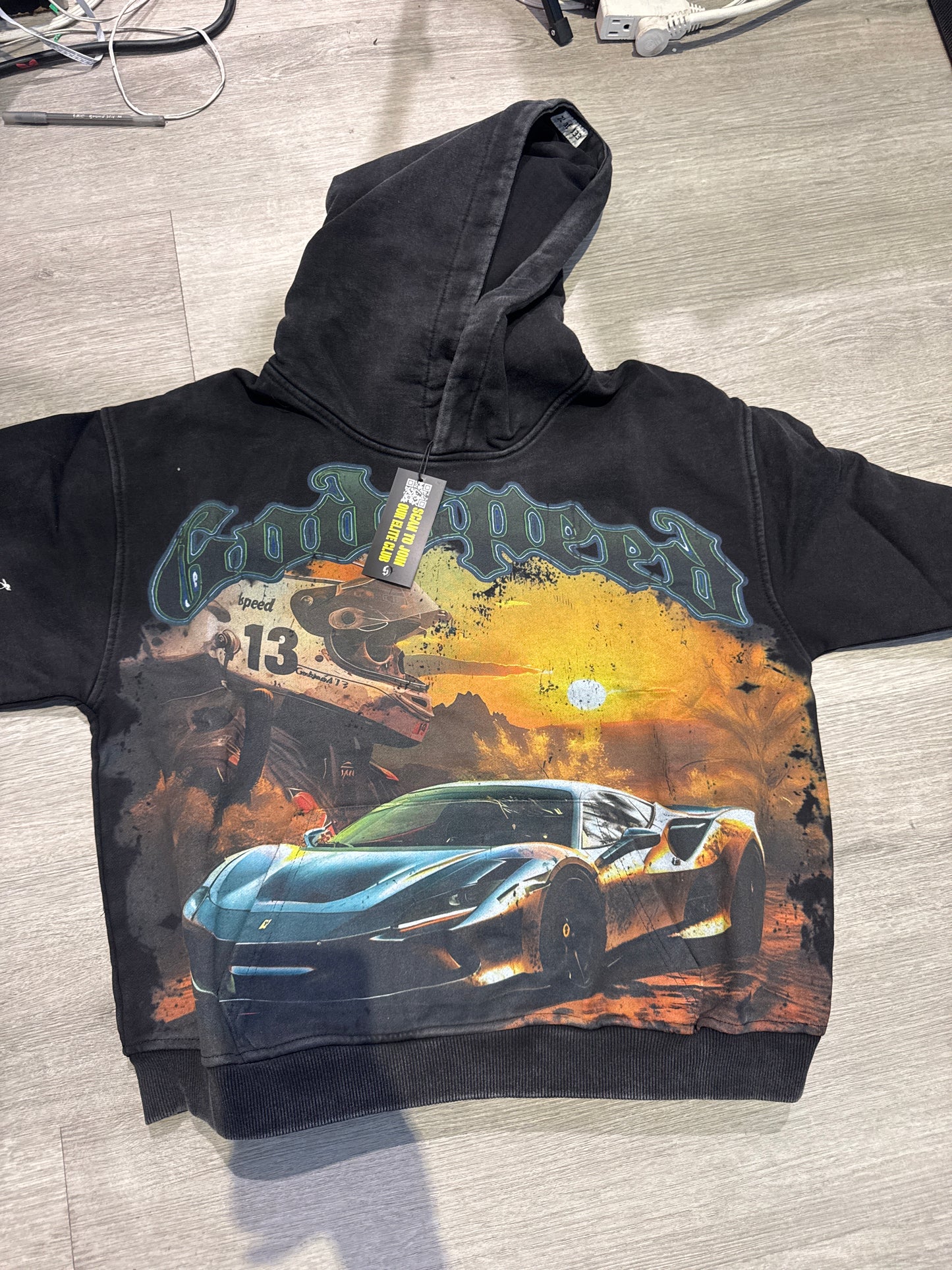 God Speed Sunset drift Hoodie Wash Grey