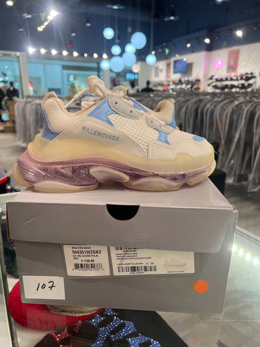 Balenciaga Triple S Clear Sole Leather Free Light Blue Grey Light Purple White (Women's) (USED)