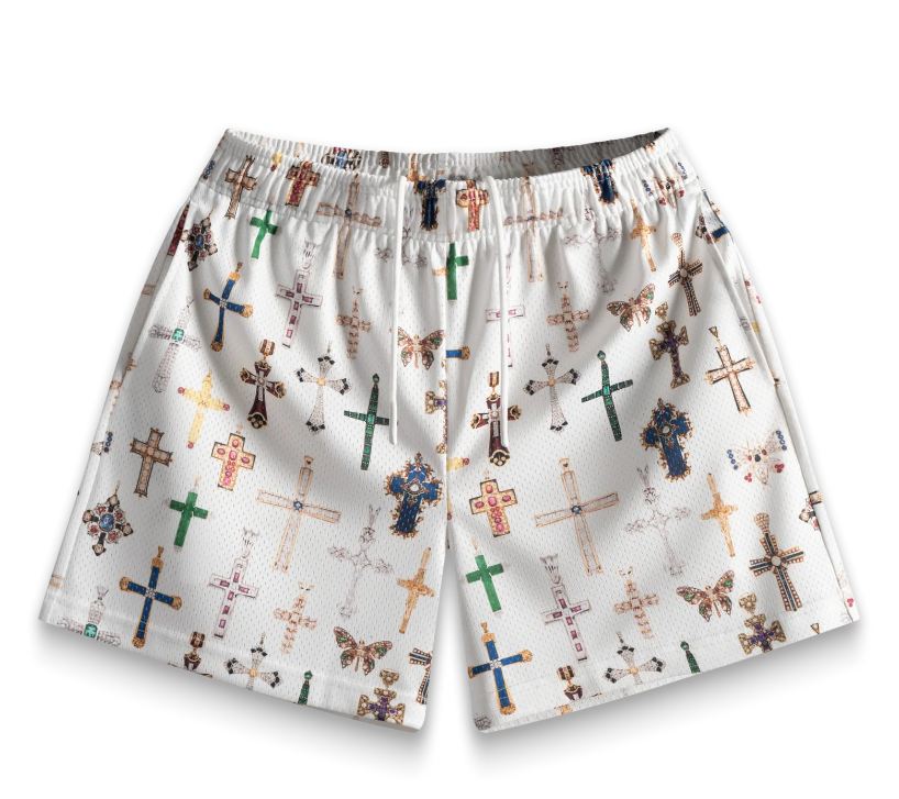 Bravest Studios White Cross Shorts