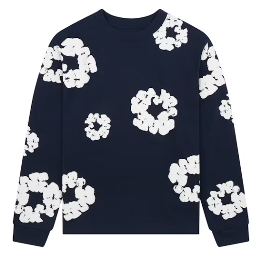 Denim Tears Long Sleeve Cotton Wreath T-shirt Navy