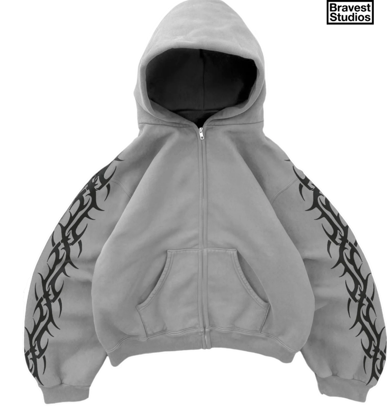 Bravest Studios Grey Tribal Zip Up Hoodie