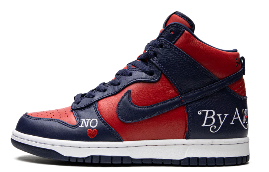 Nike supreme sb dunk high by any means navy