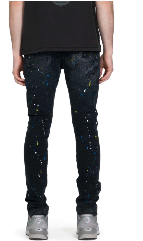 Purple Brand P001 LOW RISE SKINNY JEANS - Black Reflective Repair with Paint
