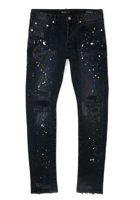 Purple Brand P001 LOW RISE SKINNY JEANS - Black Reflective Repair with Paint
