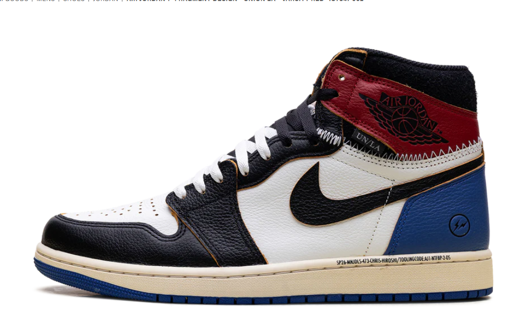 Air Jordan 1 Fragment Design Union LA Varsity Red