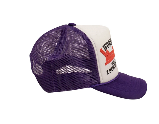 Workin Like A Sicko Trucker Hat( White Purple)