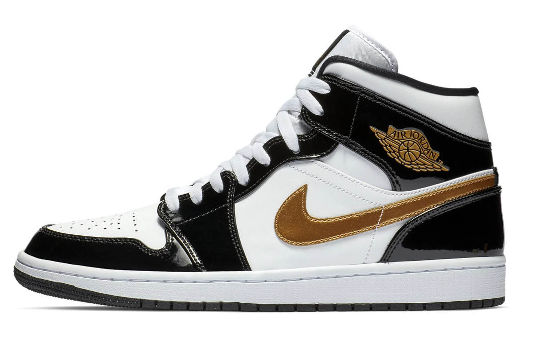 Air Jordan 1 Mid Black Gold Patent Leather