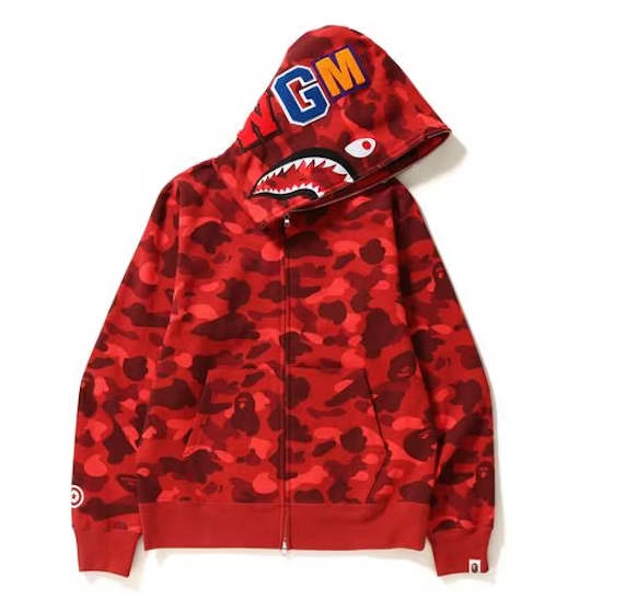 BAPE Color Camo Shark Full Zip Hoodie Red Camo