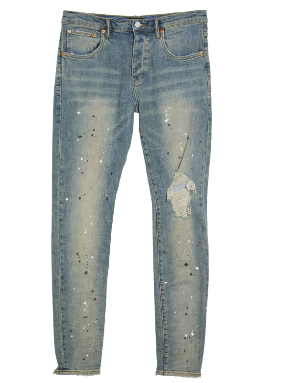 Purple Brand Slim Stretch Ripped Jeans (Mid Indigo Destroy Paint)