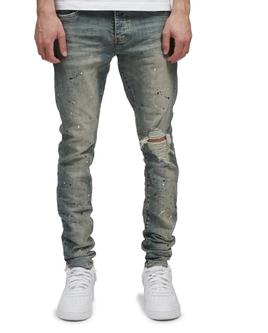 Purple Brand Slim Stretch Ripped Jeans (Mid Indigo Destroy Paint)