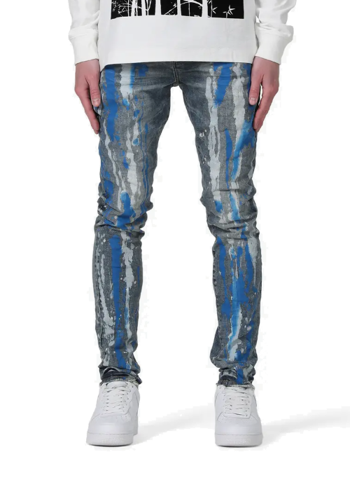 PURPLE BRAND Mid Rise Skinny Jeans ( VINTAGE INDIGO BLUE WHT PAINT)