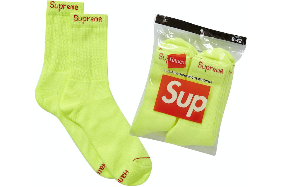 Supreme Hanes Crew Socks Fluorescent Yellow (4 Pack) – Viper Soles