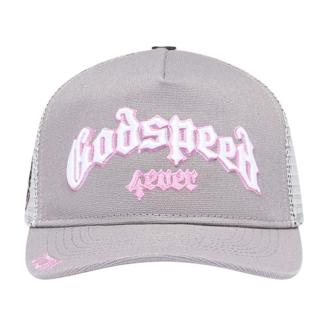 Godspeed Forever Trucker Hat Grey Pink