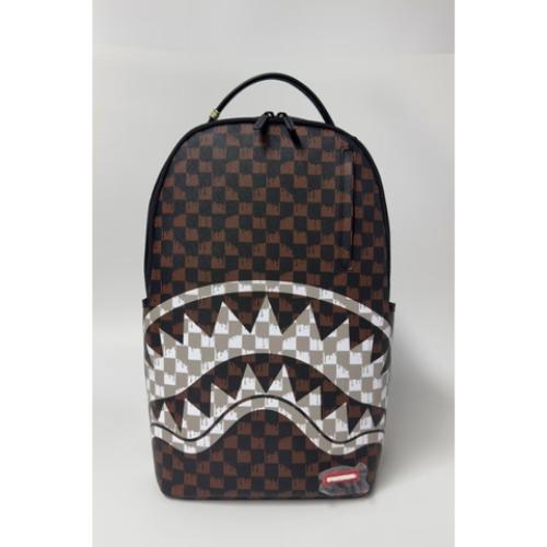 Spray Ground BROWN AND CREAM DRIP CHECK SHARK BACKPACK
