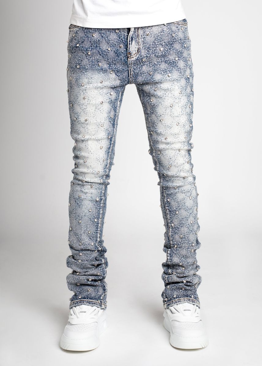 Guapi Aqua Blue Embellished Denim Jeans