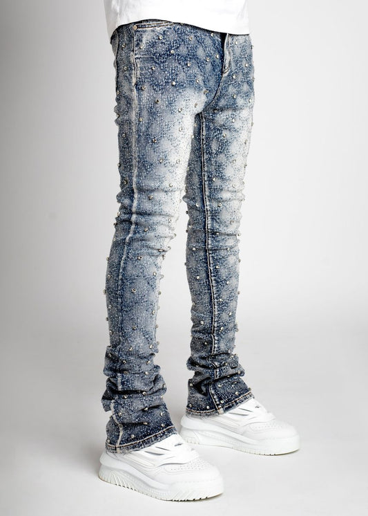 Guapi Aqua Blue Embellished Denim Jeans