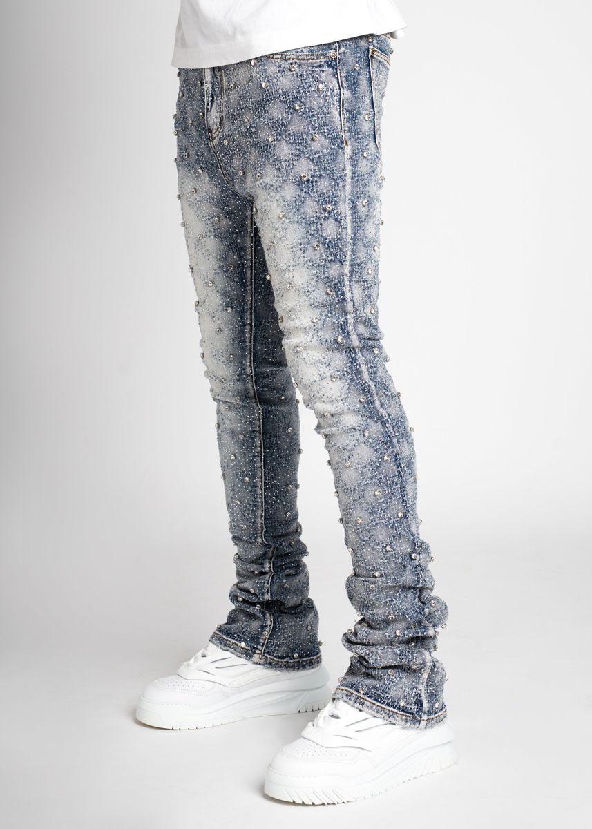 Guapi Aqua Blue Embellished Denim Jeans