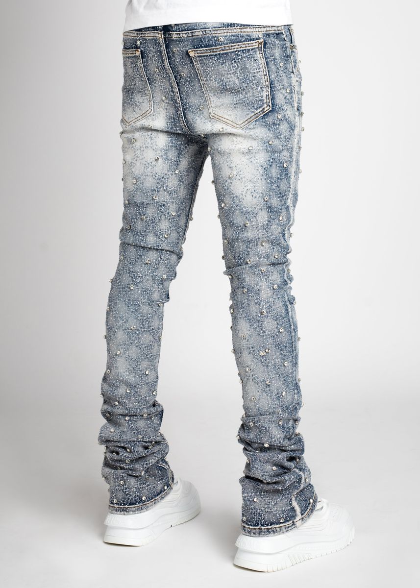 Guapi Aqua Blue Embellished Denim Jeans