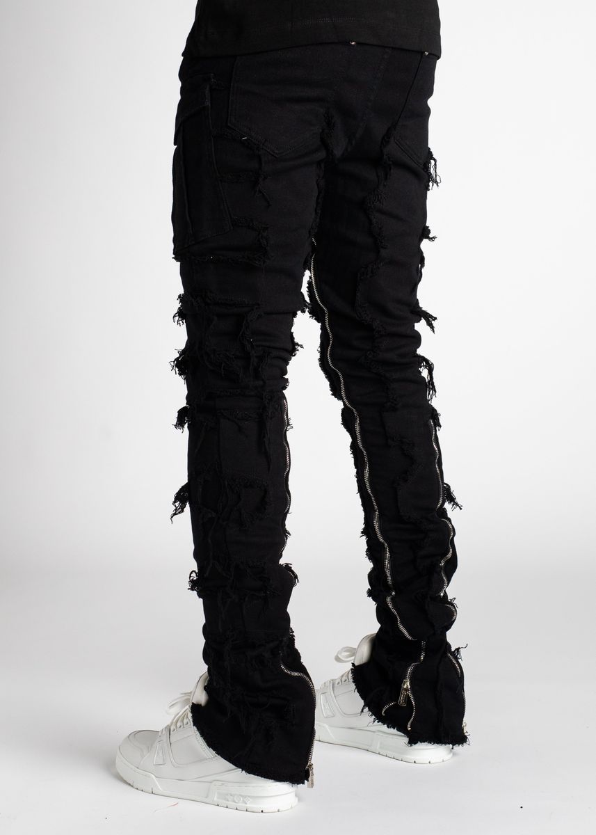 Guapi Obsidian Black Stacked Denim Jeans Zippers