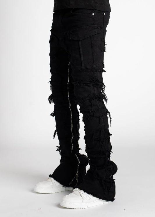 Guapi Obsidian Black Stacked Denim Jeans Zippers