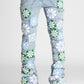 Guapi Aqua Blue Flowers Denim Jeans