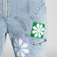 Guapi Aqua Blue Flowers Denim Jeans