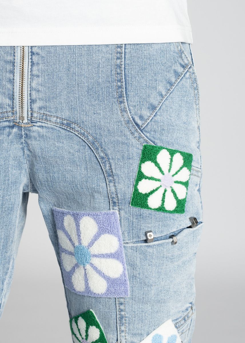 Guapi Aqua Blue Flowers Denim Jeans