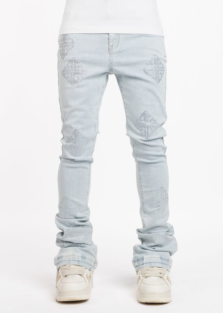 Guapi Aqua Blue Icon Embellished Denim Jeans