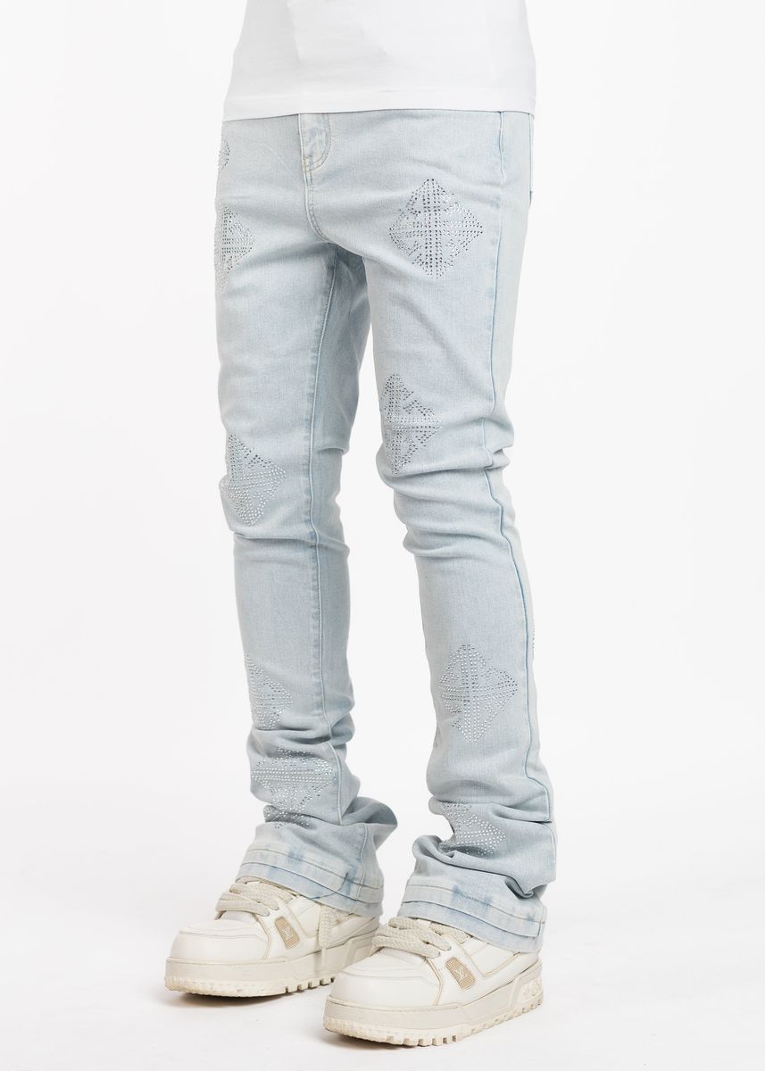 Guapi Aqua Blue Icon Embellished Denim Jeans
