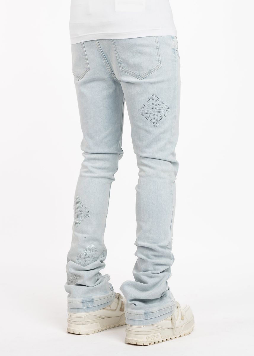 Guapi Aqua Blue Icon Embellished Denim Jeans