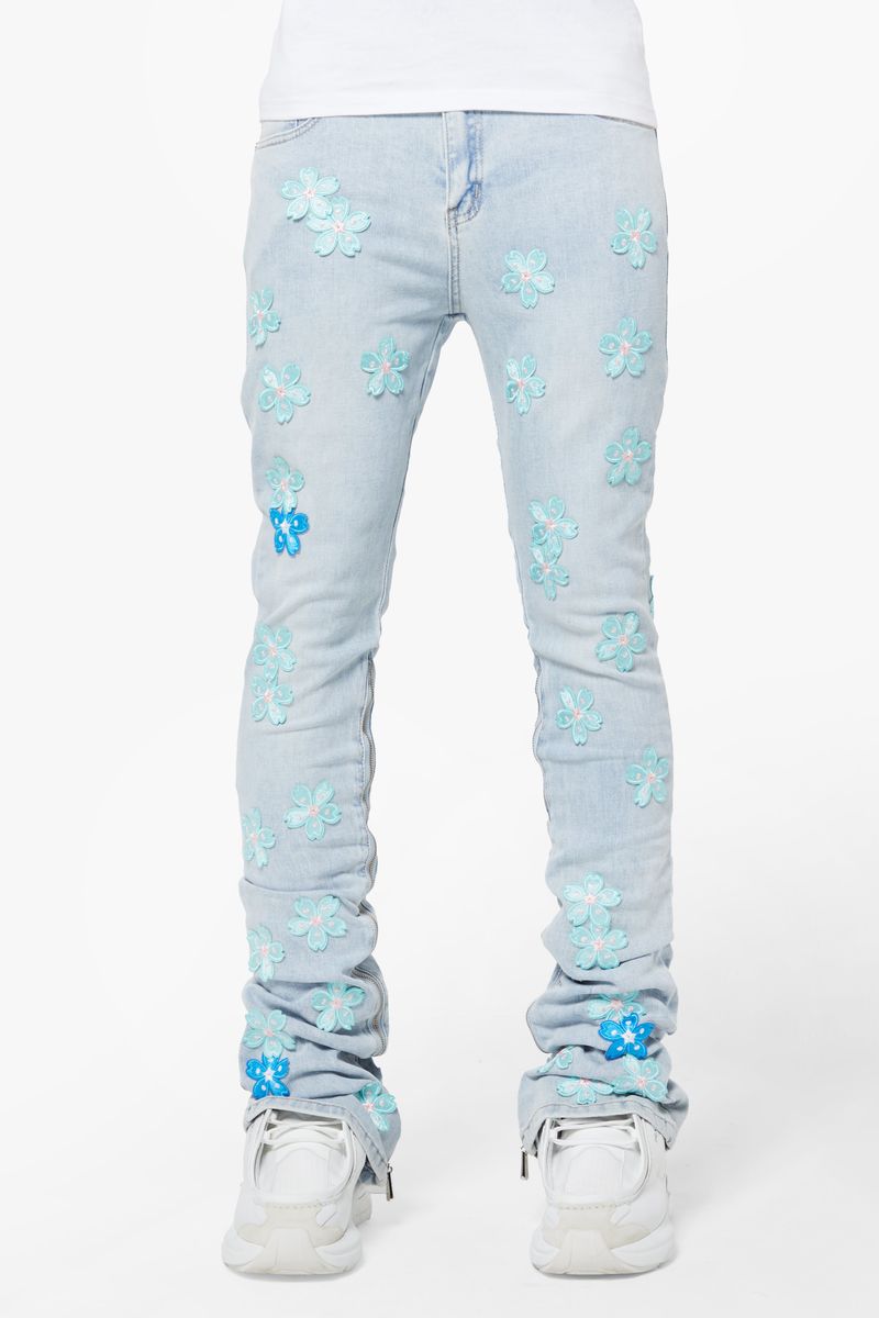 Guapi Aqua Blue Blossom Denim Jeans