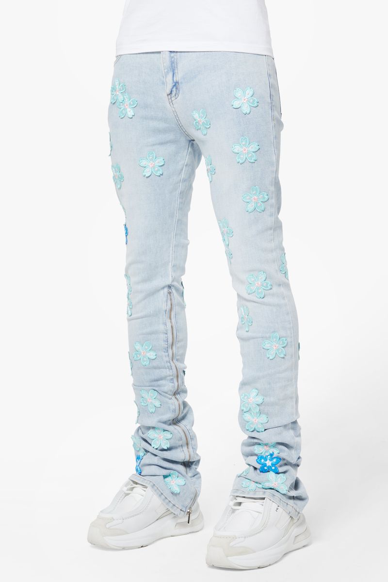 Guapi Aqua Blue Blossom Denim Jeans