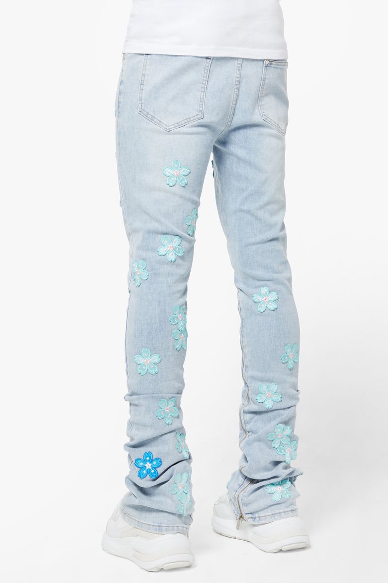 Guapi Aqua Blue Blossom Denim Jeans