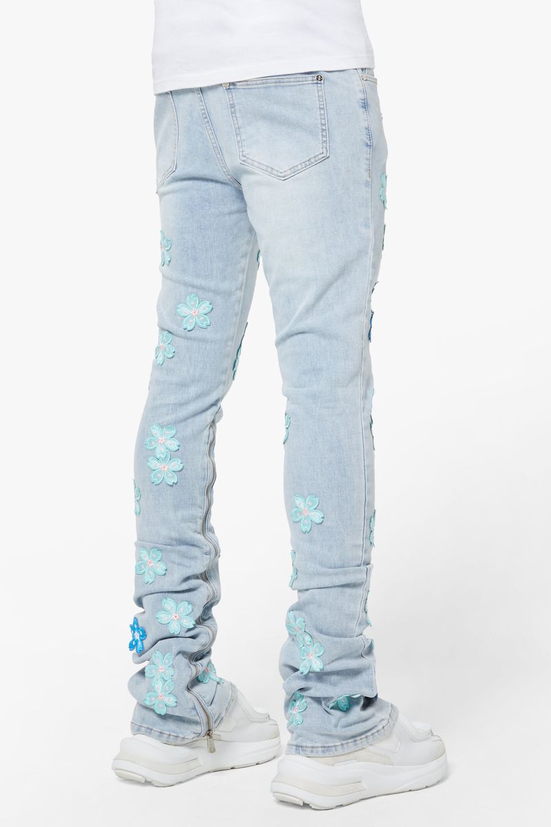 Guapi Aqua Blue Blossom Denim Jeans