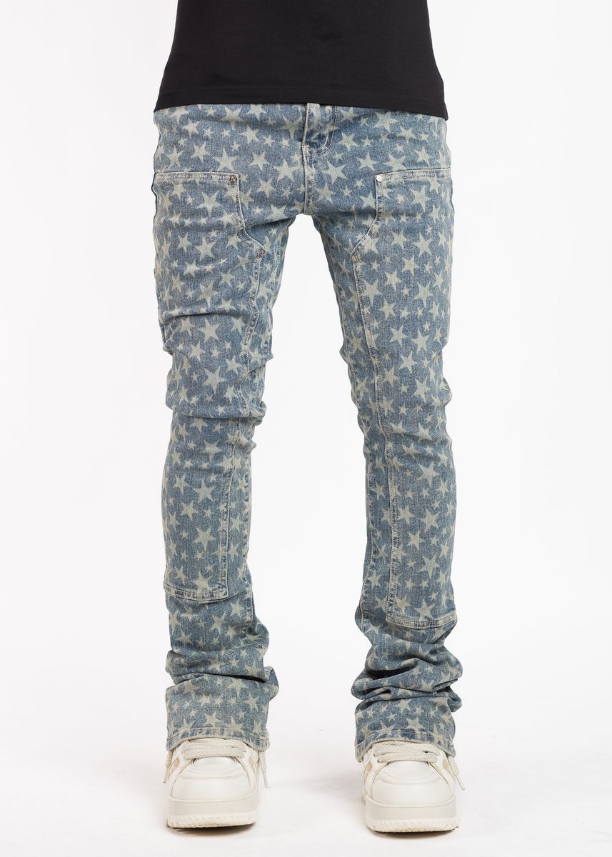 Guapi Vintage Blue Laser Stars Denim Jeans